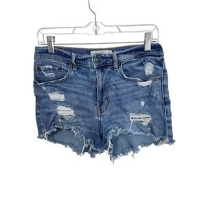 Abercrombie & Fitch Boyfriend Shorts Women 28/6 Blue Distressed Mid Rise Denim